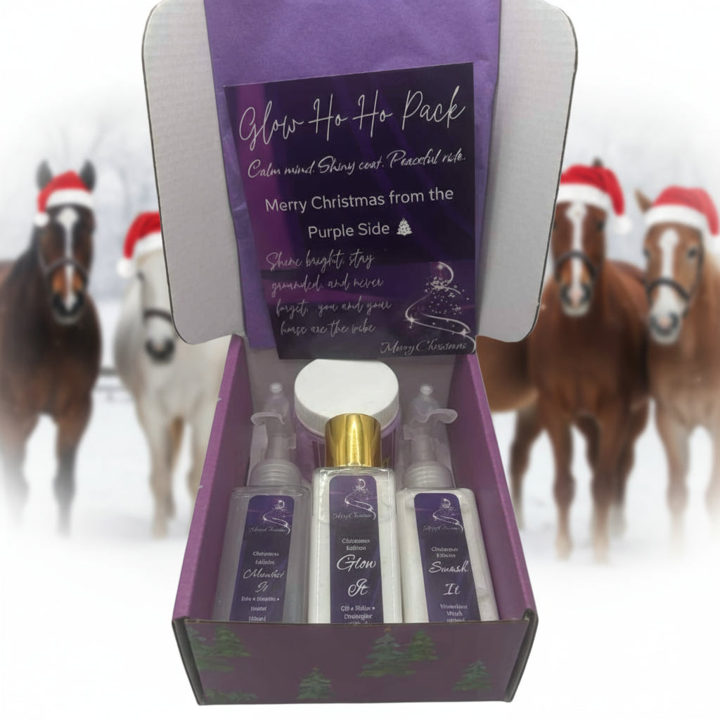 Purple gift set with skincare products on a white background