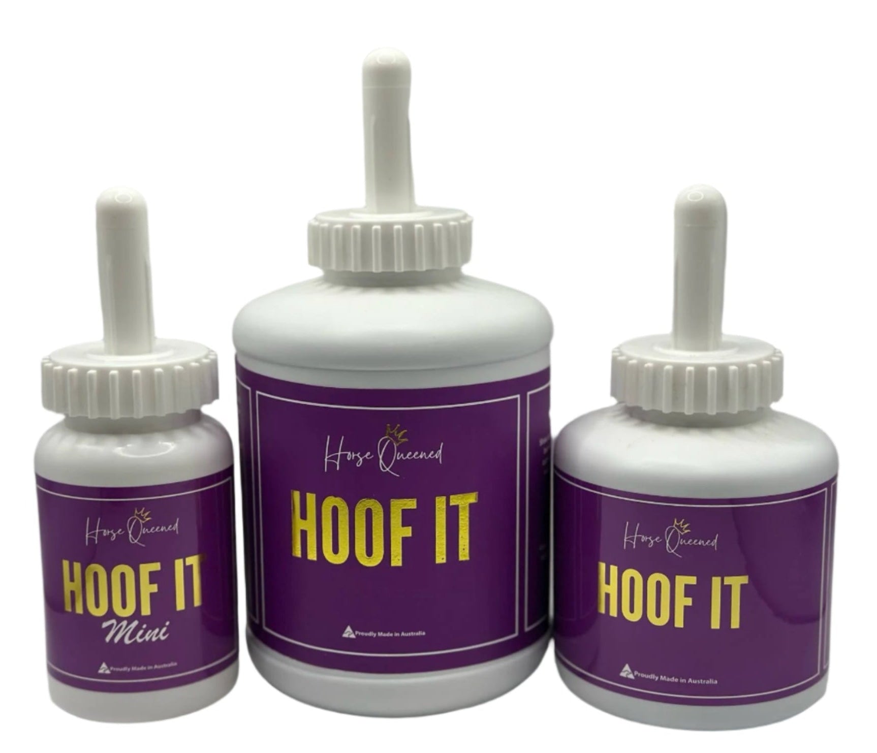 Three bottles of 'Hoof It' Hoof oil for horses – Hoof It natural hoof conditioner Australia