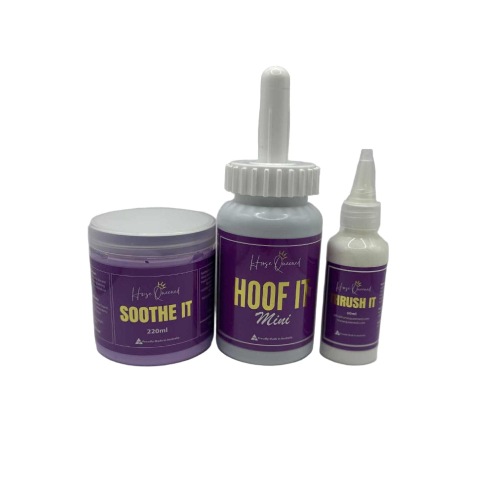 hoof it soothe it and thrush it bottles for a care pack horse queened