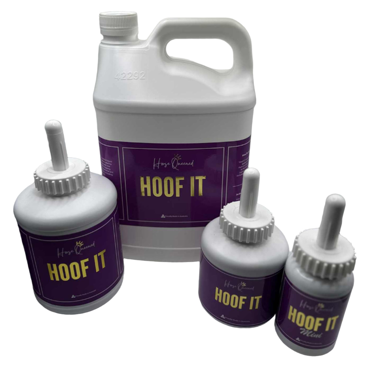 Row of Horse Queened Hoof It bottles – premium hoof oil for nourishing and conditioning hooves