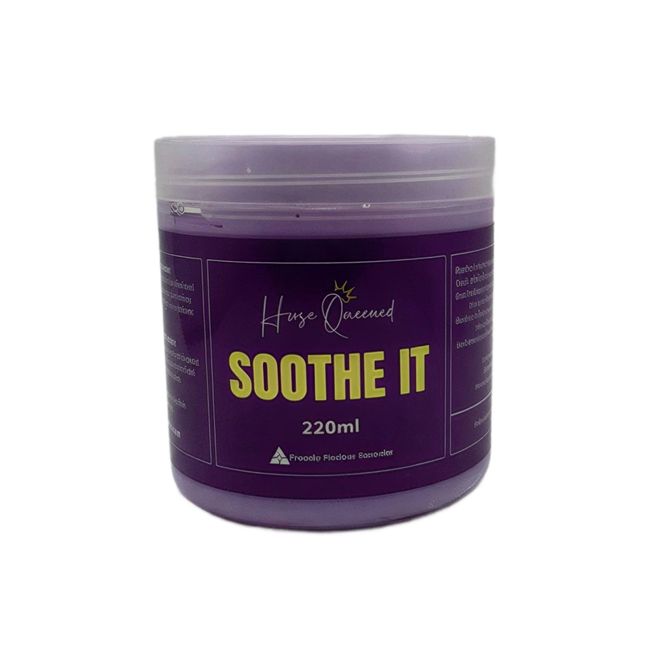 Jar of purple cream with 'Soothe It' label on a white background